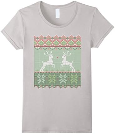 Womens Reindeers Embroided Design T-Shirt Medium Silver