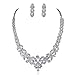 Janefashions Floral Clear White Austrian Rhinestone Crystal Necklace Earrings Set Wedding Party Bib Statement Bridal Jewelry Set Prom N1601 Silver