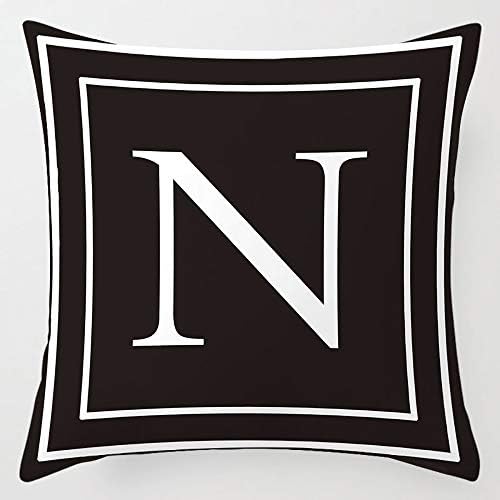 INSHERE Black or Dark Blue Pillow Cover English Alphabet Throw Pillow Case Modern Cushion Cover Square Pillowcase Decoration for Sofa Bed Chair Car 18 x 18 Inch (Black N)