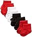 Nuby Baby Girl Infant/Newborn 4-Pack Ruffle Turn Cuff Socks, 0-6 Months, Red/Black/White