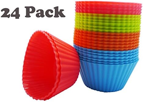OriDecor Silicone Muffin Cup Liners Mini Cupcake Muffin Baking Model Cups, 4 Colors, 24 Pack