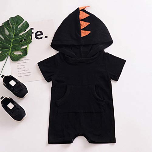 Baby Romper Unisex,SMALLE◕‿◕ Baby Super Cute Short Sleeve Solid Dinosaur Hooded Jumpsuit Romper Clothes Black