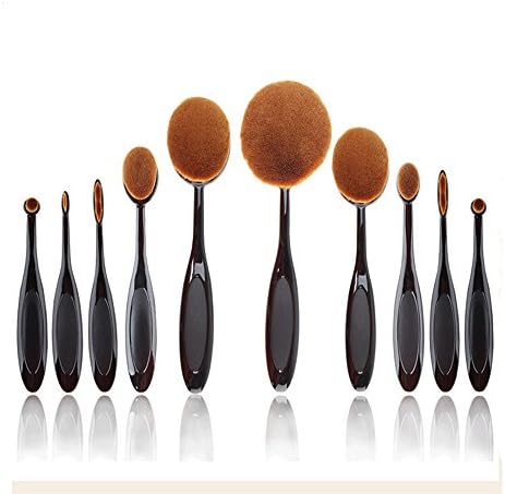 Oval Makeup Brush, 10 Pcs/set Tooth Brush Shape Oval Makeup Brushes Set Beauty Foundation Curve Make Up Brush Powder Eyeshadow Eyeliner Facial Tools (Black)