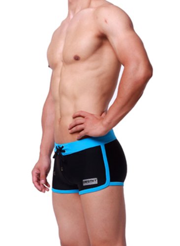 Zehui Swimming Trunks Fashion Boxer with Front Tie Men's Pants Swimwear Black L