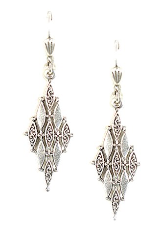 Clara Beau Silver Plated Vintage Art Deco Marquise Shaped Dangle Earrings