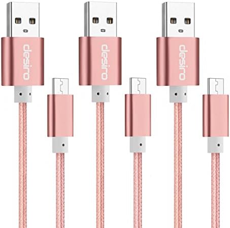 Micro USB Cable, Desiro [3-Pack] 3ft Premium Rose Gold Nylon Braided High Speed USB A Male to Micro B Data Sync &amp; Charging Cable for Android, Samsung, HTC, Sony and More