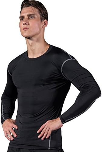 Readypard Men's Athletic Compression Tights Quick Dry High Elasticity Breathable Moisture Wicking Long Sleeve Training Sport T Shirt(A Black,Aisa XXXL)
