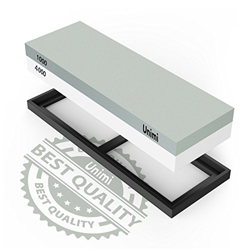 Unimi Whetstone 2-IN-1 Sharpening Stone 1000/4000 Grit Water Stone, Knife Sharpener Rubber Stone Holder Included