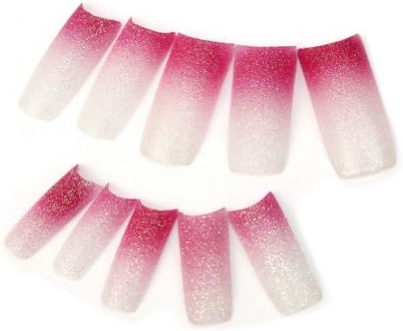 100 Glitter Pink White Gradient Fashion Designed False French Acrylic Nail Tips by AllBueaty
