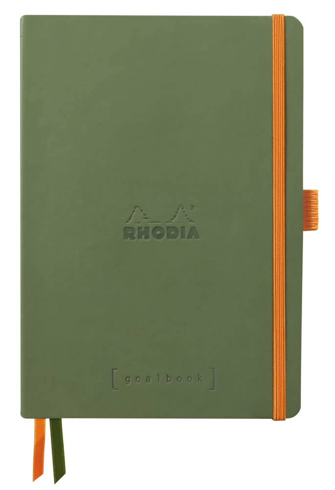 Rhodia 117804C - Rhodiarama Leatherette Softcover Goal book A5 (14.8x21 cm) 240pgs DOT Clairefontaine ivory paper 90 g 2 ribbons elastic closure - Sage