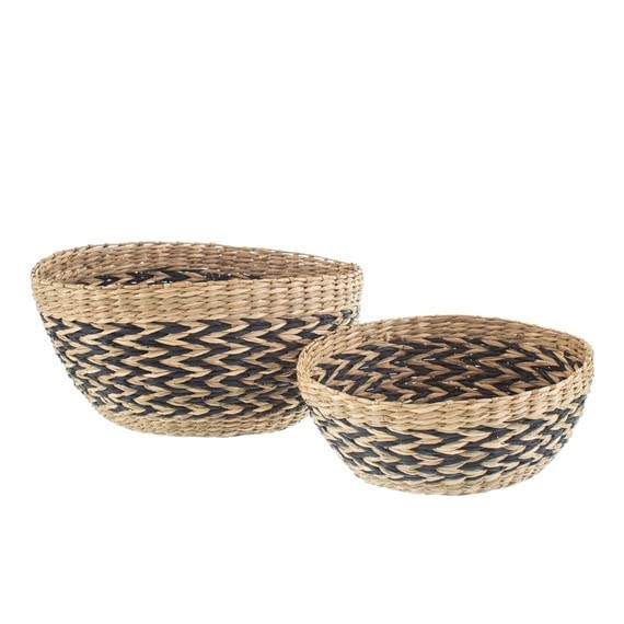 Sass & Belle Black Chevron Seagrass Decorative Bowls - Set of 2