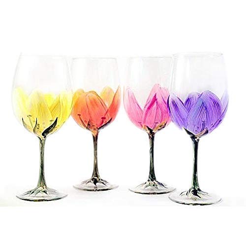 Amazon Com Hand Painted Floral Wine Glass Gift Set Of 4 Artisan