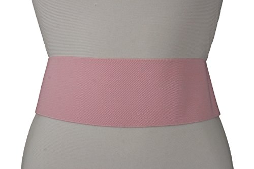 TFJ Women Elastic Fashion Belt Hip High Waist Round Buckle Plus M L Light Baby Pink