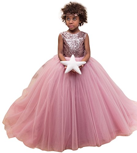 AbaoSisters Elegant Flower Girl Dress For Wedding Kids Sleevelesss Lace Pageant Ball Gowns Pink Custom Size