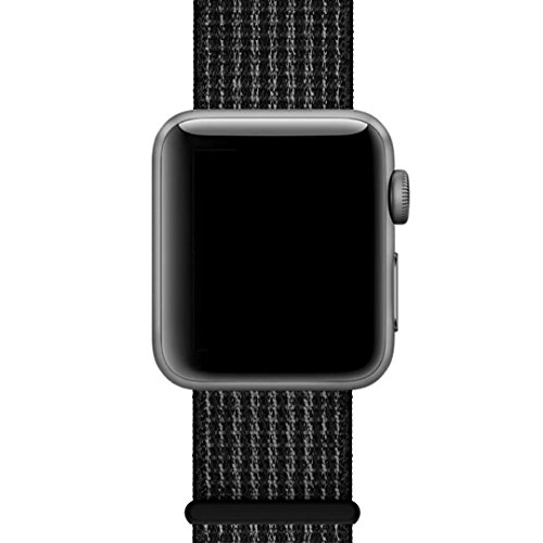 QIENGO Qifit New Nylon Sport Loop with Hook and Loop Fastener Adjustable Closure Wrist Strap Replacment Band for iwatch Apple Watch Series 1/2/3,42mm,N+ Black - Thumbnail 3