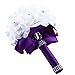 Gotd Crystal Roses Pearl Bridesmaid Wedding Bouquet Bridal Artificial Silk Flowers (Purple)