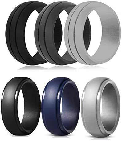 WANTech Silicone Wedding Rings for Men, 6 Pack Silicone Rubber Wedding Bands, Weight Training, Sports, Military, Work, Hunting, Exercise Travel and Outdoors