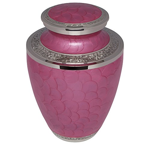 Liliane Memorials Pink Funeral Urn Cremation Urn for Human Ashes - Hand Made in Brass - Suitable for Cemetery Burial or Niche - Large Size fits Remains of Adults up to 200 lbs - Petals Pink Model - Thumbnail 2