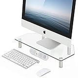 FITUEYES Monitor Stands Curved Glass Computer Risers with Height Adjustable for PC Monitors