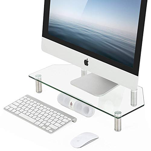 FITUEYES Monitor Stands Curved Glass Computer Risers with Height Adjustable for PC Monitors