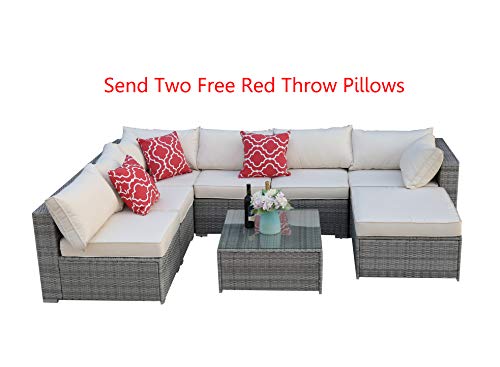 Do4U Patio Sofa 8-Piece Set Outdoor Furniture Sectional All-Weather Wicker Rattan Sofa Brown Seat & Back Cushions, Garden Lawn Pool Backyard Outdoor Sofa Wicker Conversation Set (3015-Grey-8 Pieces)