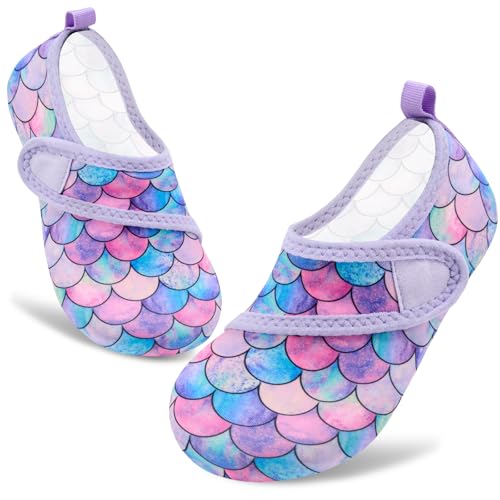 VIFUUR Kids Water Shoes Fish Scales Purple