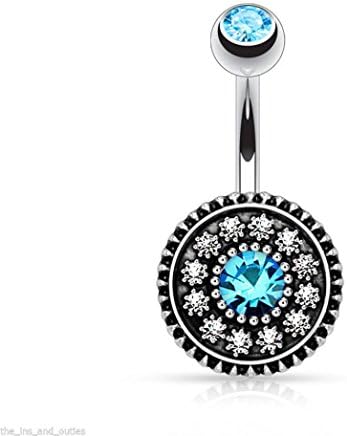 Navel ring,kaifongfu Women Crystal Rhinestone Flower Navel Belly Button Ring Bar Body Piercing Navel ring (Black)
