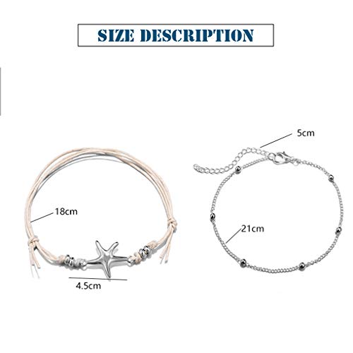 Yalice Boho Layered Starfish Anklets Ball Rope Ankle Bracelet Beach Foot Jewelry for Women and Girls