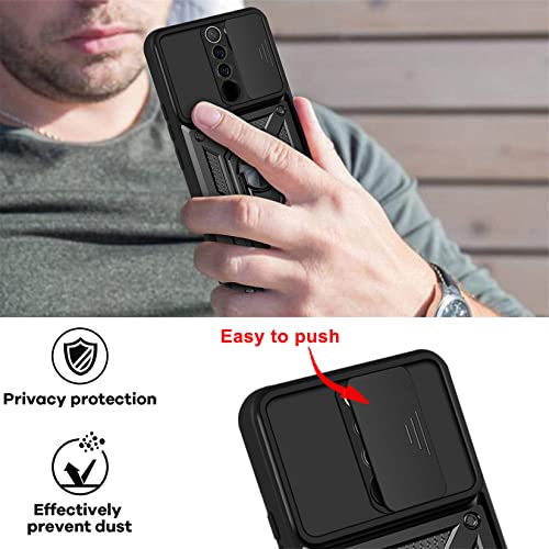 PANXIYUE Xiaomi Redmi 9 Case, Sliding Window Armoured Shockproof Dual Layer Hard PC and TPU Silicone with 360° Magnet Ring Stand Case Cover for Xiaomi Redmi 9, Black