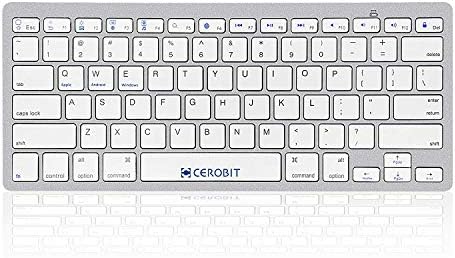 Ultra Slim Wireless Keyboard Universal Compatibility with iOS, Android, Windows Devices For Laptop, Tablet, iPad, Mac - Silver White