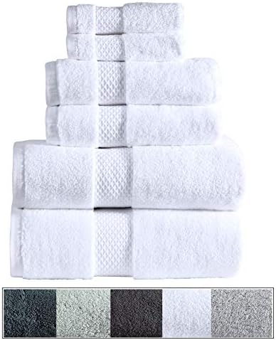 Royal Ascot 100% Zero Twist Cotton Towel Set 6 pc Set- 2 Bath Towels, 2 Hand Towels, 2 Face Towels, 550 GSM, Softer Than a Cloud, Absorbent, Machine Washable, Plush, SPA Towels (White, 6 pc Set)