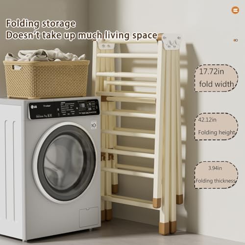 Zucng Large Folding Clothes Dryer Clothes Drying Rack, Metal Laundry Drying Rack Free-Standing Drying Rack Clothing for Indoor Outdoor Windproof 3 Tier, Cream