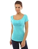 PattyBoutik Women's Scoop Neck Empire Waist Raglan Top (Turquoise S)