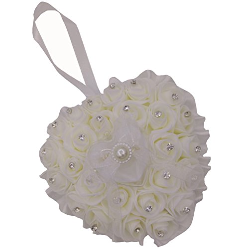 Arlai Wedding Ring Bearer Pillow Heart Box With Ribbon Pearl Rhinestone For Wedding Supplies Gift (pack of 1)