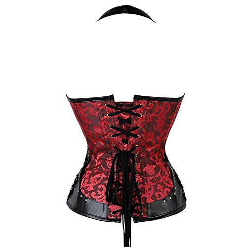 DrCURVY-Donna-Bustier-12-Acciaio-Boned-Corsetto-Disossato-Pelle-Sexy-Steampunk-Corpetto-Burlesque-e-PerizomaRed-L