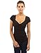 PattyBoutik Women Cross Front V Neck Ruched Mesh Blouse (Black Medium)