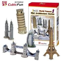Mini Series 1 Architecture Set 3d Puzzle Set - 99pcs. Mini Series 1 Famous Structures 3d Puzzle Set. Each Model Varies in Size When Competed. This Is a 99pc Puzzle Set. Structures Include Tower Bridge, Burj Al Arab, Petronas Towers, Tower of Pisa, and Eiffel Tower. Made of Precut Thick Cardboard. Just Pull the Puzzle Pieces Out of the Cardboard Sheets and Assemble It Together. Instructions Included.