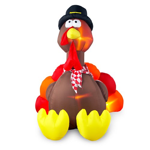 Thanksgiving Airblown Inflatable Seated Turkey with Pilgrim Hat, 6'