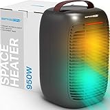 Space Heater –Electric Mini Fan Heater -Small Personal 950W PTC Ceramic Heating Indoor Use Portable Compact for Home Room & Office Floor w/Tip Over Adjustable Thermostats & Overheat Protection -Black…