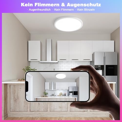 Oraymin Ceiling Light with Remote Control, Diameter 30 cm, 24 W, 3300 lm, LED Ceiling Light, RGB Colour Changing Round, 3000 K - 6500 K LED Ceiling Light, Dimmable for Bedroom, Kitchen, Living Room, Corridor, Balcony
