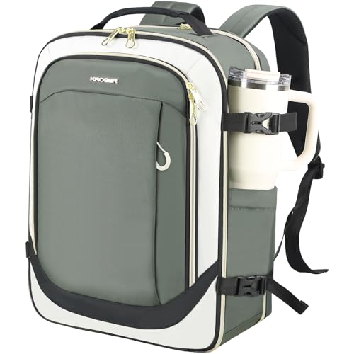 KROSER Laptop Rucksack 17,3 Zoll Handgepäck Daypack wasserabweisende Multifunktions-Laptoptasche für Business/Reisen/Damen/Herren, 40L-Beige/Armeegrün