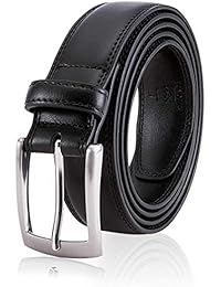Black Leather Belt, Fashion & Classic Design for Dress and Causal (Size 36 (Waist 34), Basic Black)