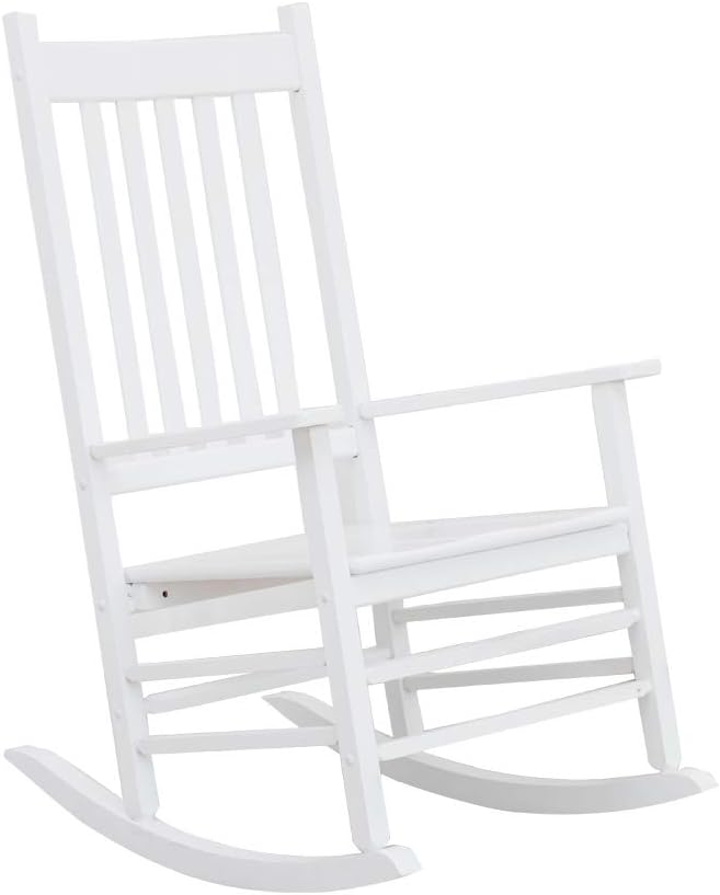 B&Z KD-25W Wooden Rocking Chair Heirloom Contoured Porch Rocker Indoor Outdoor (White) : Garden & Outdoor