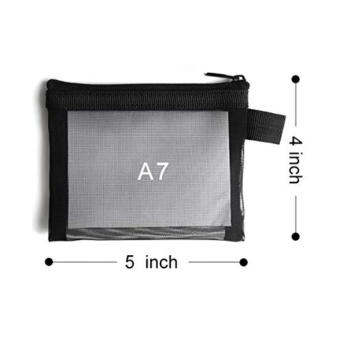 Patu Mini Zipper Mesh Bags, 4" x 5", Size S / A7, 5 Pieces, Beauty Makeup Lipstick Cosmetic Accessories Organizer, Small Travel Kit Storage Pouch, Black