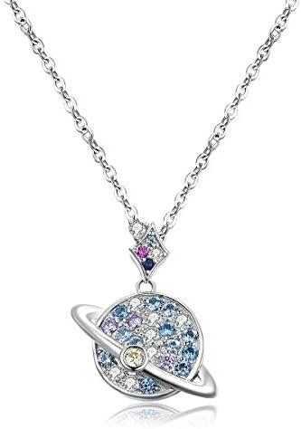 Moon Necklaces for Women Gifts, Star Planets Crescent Moon Pendant Charms, 5A Multicolored Cubic Zirconia Diamonds, Sterling Silver Hypoallergenic for Sensitive Skins, 18K White Gold Plated Fashion Jewelry