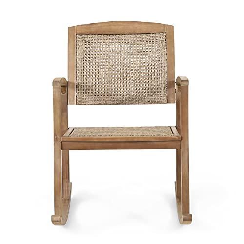 Welby Outdoor Rocking Chair - Acacia Wood and Wicker - Light Brown