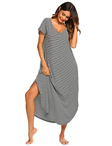 Ekouaer-Nightgowns-Womens-V-Neck-Loungewear-Short-Sleeve-Sleepwear-Plus-Size-Night-Wear-S-XXL