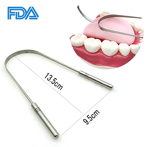 Tongue Cleaner Scraper, Medical Surgical Grade Stainless Steel Metal Tongue Sweeper Dentist Recommended Used for Oral Bacteria Inhibiting and Eliminates Bad Breath by MOTYYA