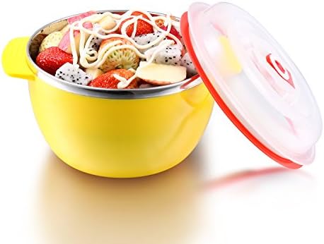 IRmm Top Rated Stainless Steel Salad Bowl，Lunch Box with Lids for kids adults,Leak-Proof Food Storage Container (salad bowl-yellow(8"))
