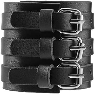 hengduolailin 3 Layers Belt Leather Wrist Bracelet Punk Big Wide Cuff Bracelet Wrist Strap Wristband Handmade Bangle Jewelry Men and Women